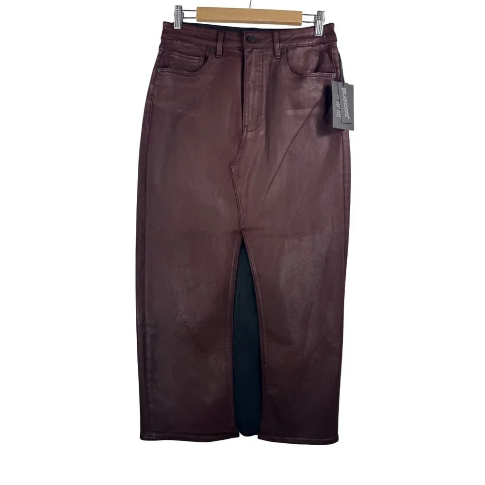 Blank NYC burgundy wax coated faux leather maxi skirt goth 90s sz 29